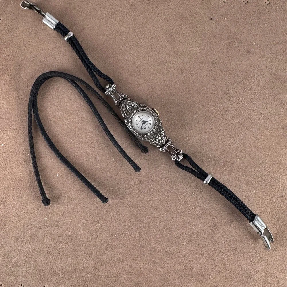 Vintage Elegant 1930s Bucherer Ladies Swiss Made Marcasite Watch .800 Silve
